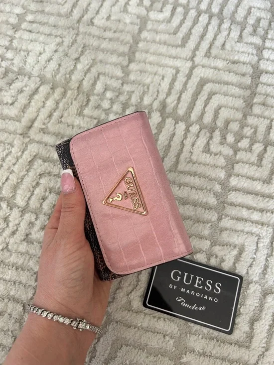 GUESS Pink Croc-Embossed Compact Wallet with Gold Logo - Picture 6 of 6